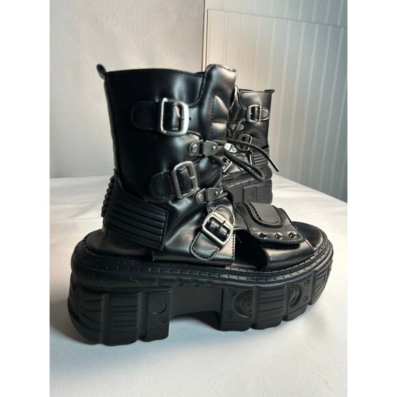 Ankle boots, Boots Black VEGAN Leather Unisex Platform Sandal Goth emo Sz 37 - Picture 1 of 7